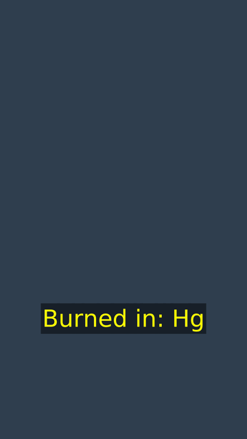 The styled render: 'Burned in: Hg' in yellow on a half-transparent dark box (BorderStyle=3), centred and lifted about a quarter of the frame height off the bottom by MarginV=70