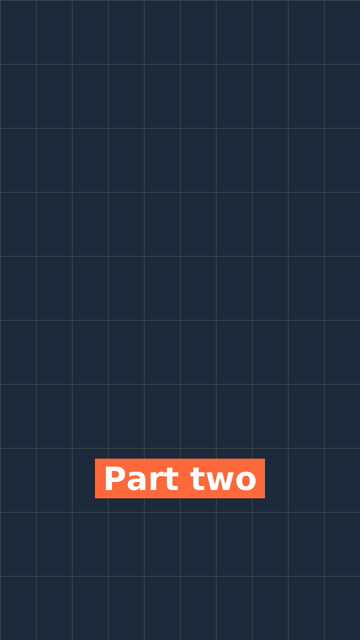 The dark grid frame at 3 s with "Part two" in white bold type on an orange box, centred horizontally in the lower part of the frame