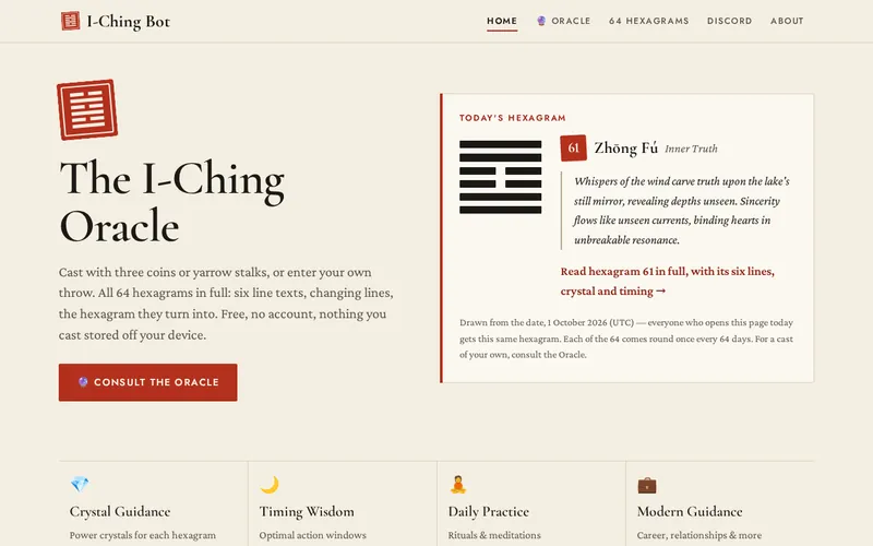 I-ChingBot.com — the front page
