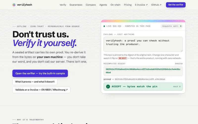 VerifyHash.com — the front page